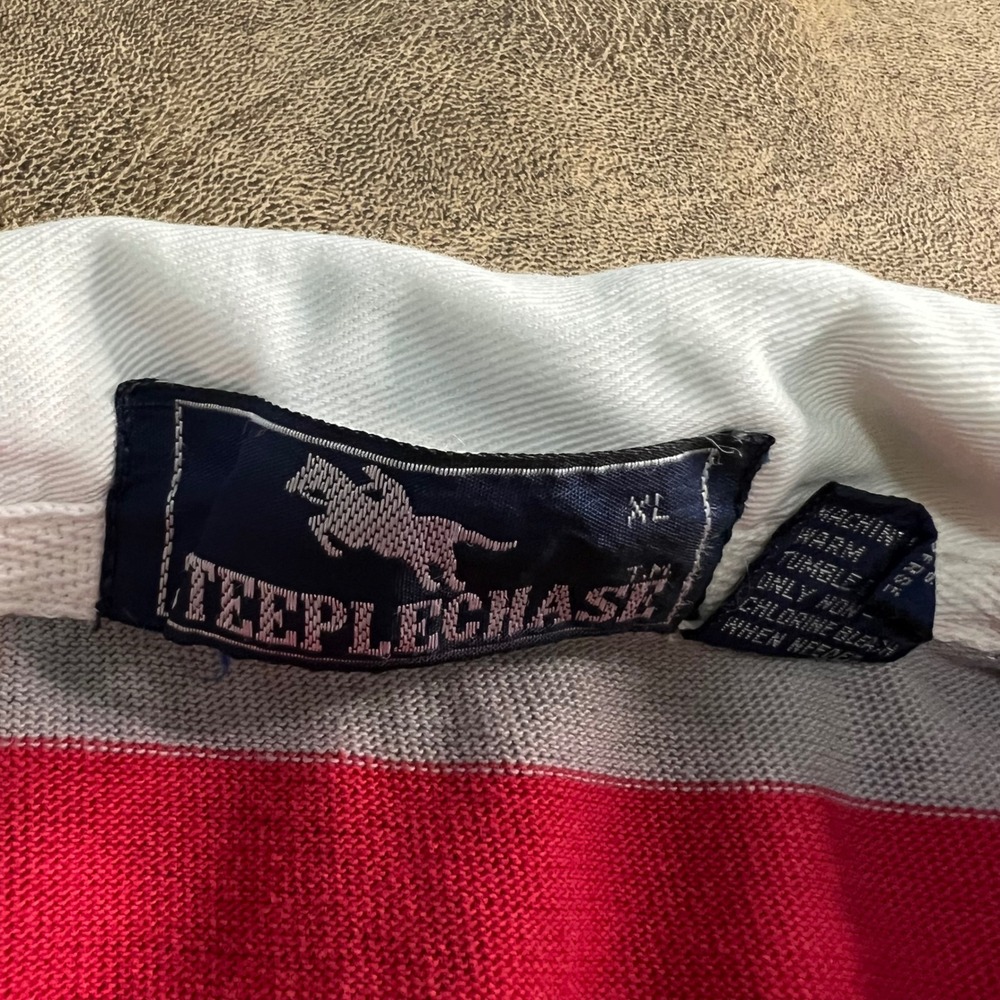 Steeplechase Rugby Polo Shirt Mens XL Red Grey Striped Long Sleeve Cotton VTG - Picture 3 of 9